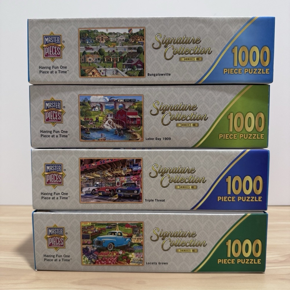 Lot 4 Master Pieces 1000 Piece Puzzles BUNGALOWVILLE Labor Day 1909 TPL THREAT + - Picture 4 of 16